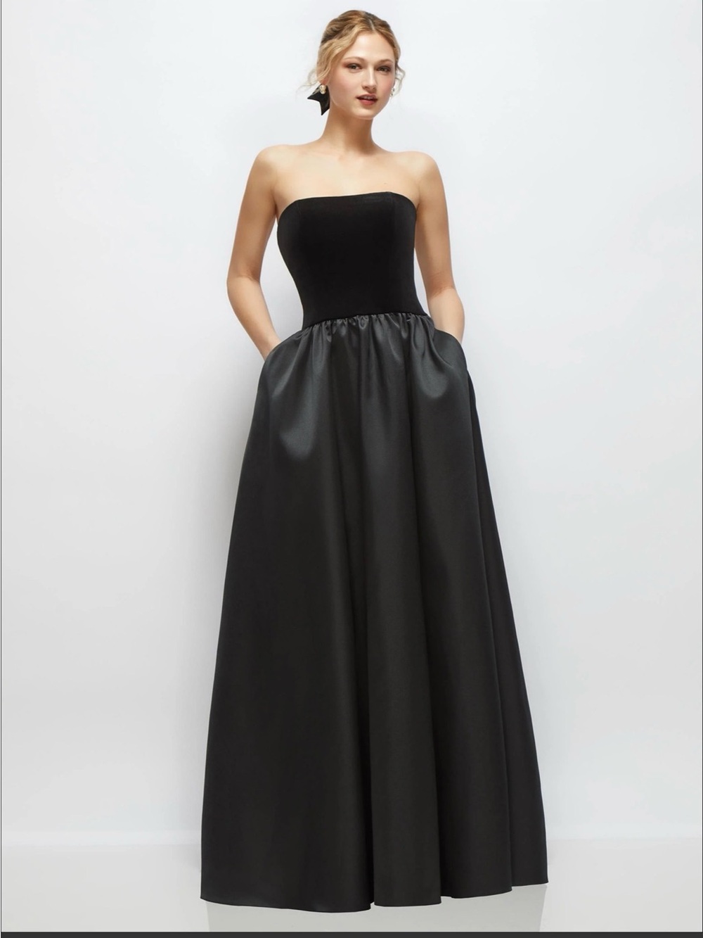 Dressy Collection Nellie Strapless Black Velvet and Satin Drop Waist Gown